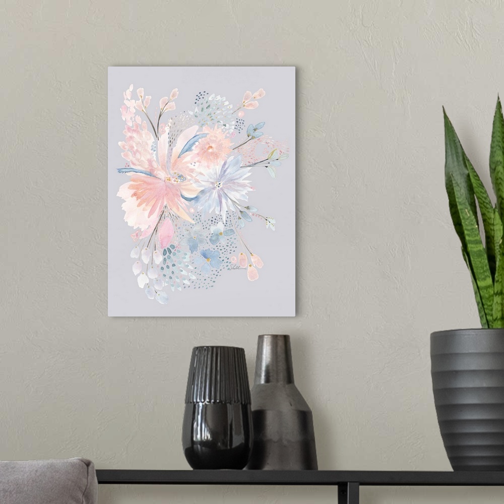 A modern room featuring Handpainted watercolor Floral Design with whimsical brush detailing
