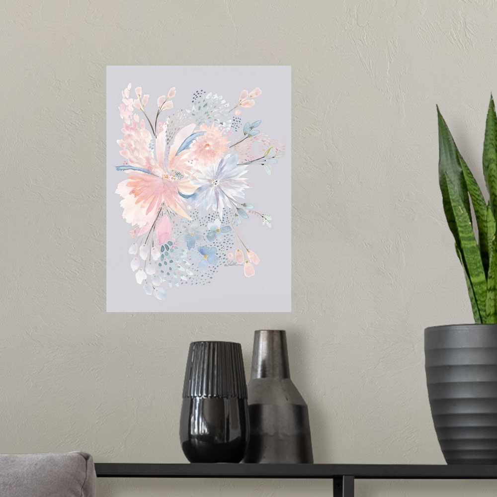 A modern room featuring Handpainted watercolor Floral Design with whimsical brush detailing