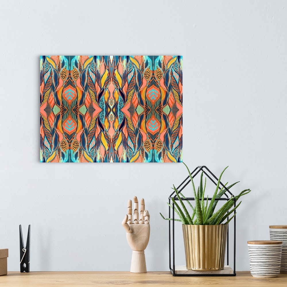 A bohemian room featuring Abstract Print 5 Repeat
