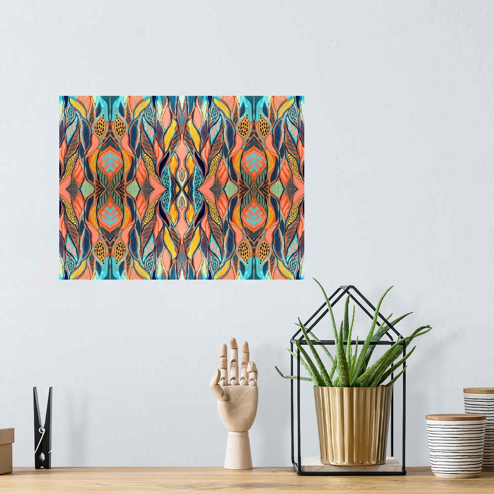 A bohemian room featuring Abstract Print 5 Repeat