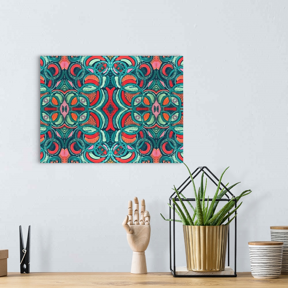 A bohemian room featuring Abstract Print 7 Repeat