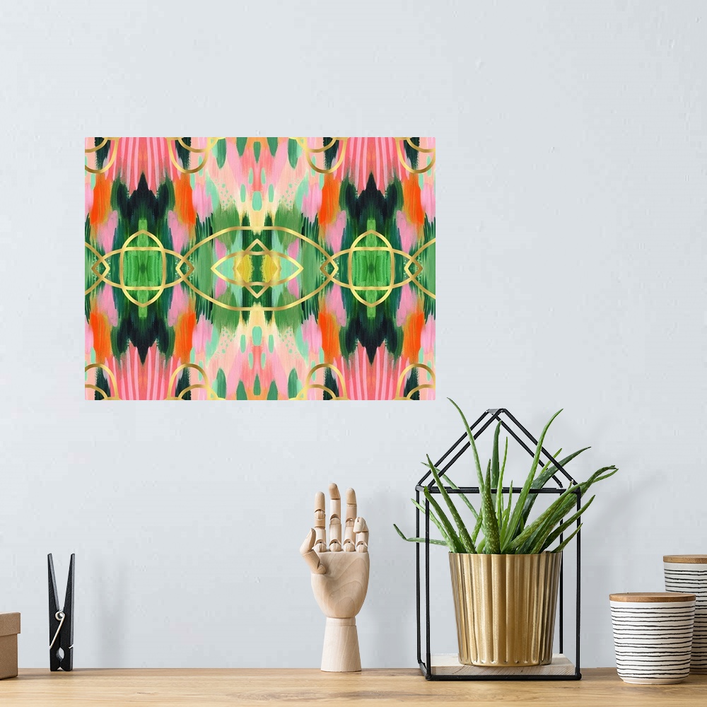 A bohemian room featuring Abstract Print 85 Repeat