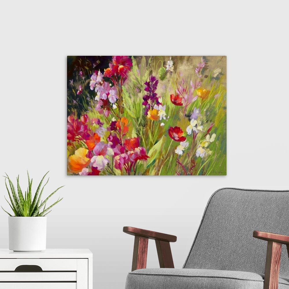 A modern room featuring August Wild Flower Meadow II