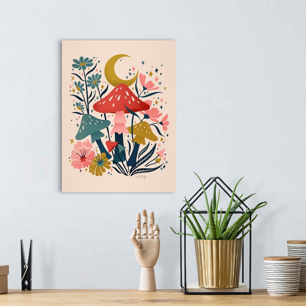 A bohemian room featuring Blooms And Shrooms Red