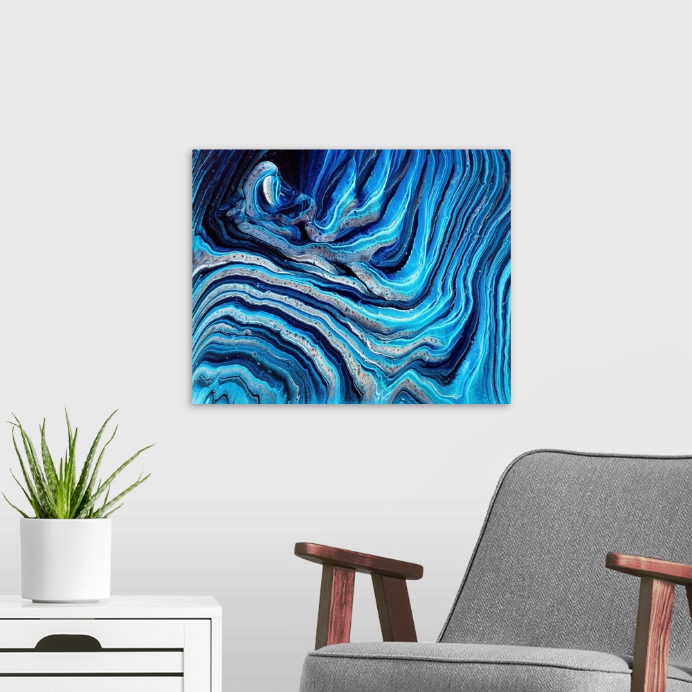 A modern room featuring Blue Abstract 56