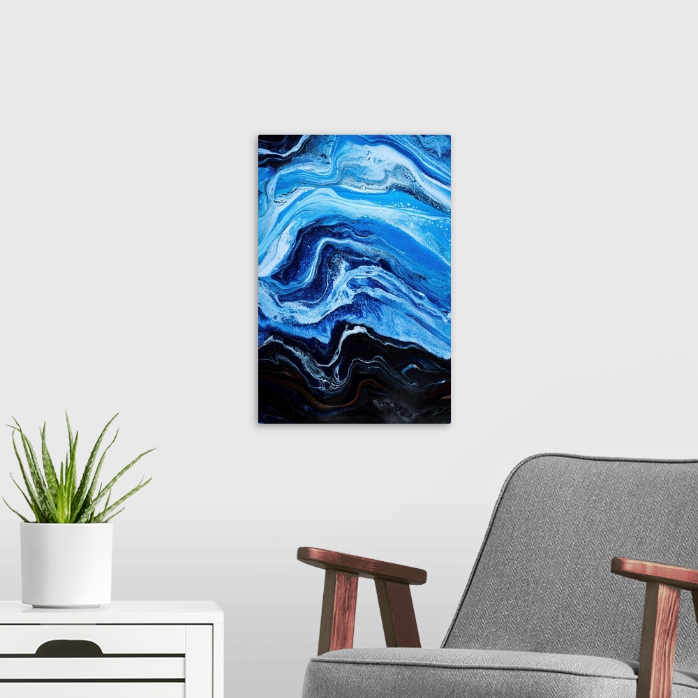 A modern room featuring Blue And Black Abstract 35