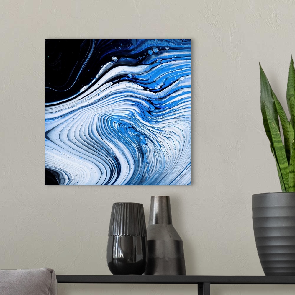 A modern room featuring Blue And White Abstract 12