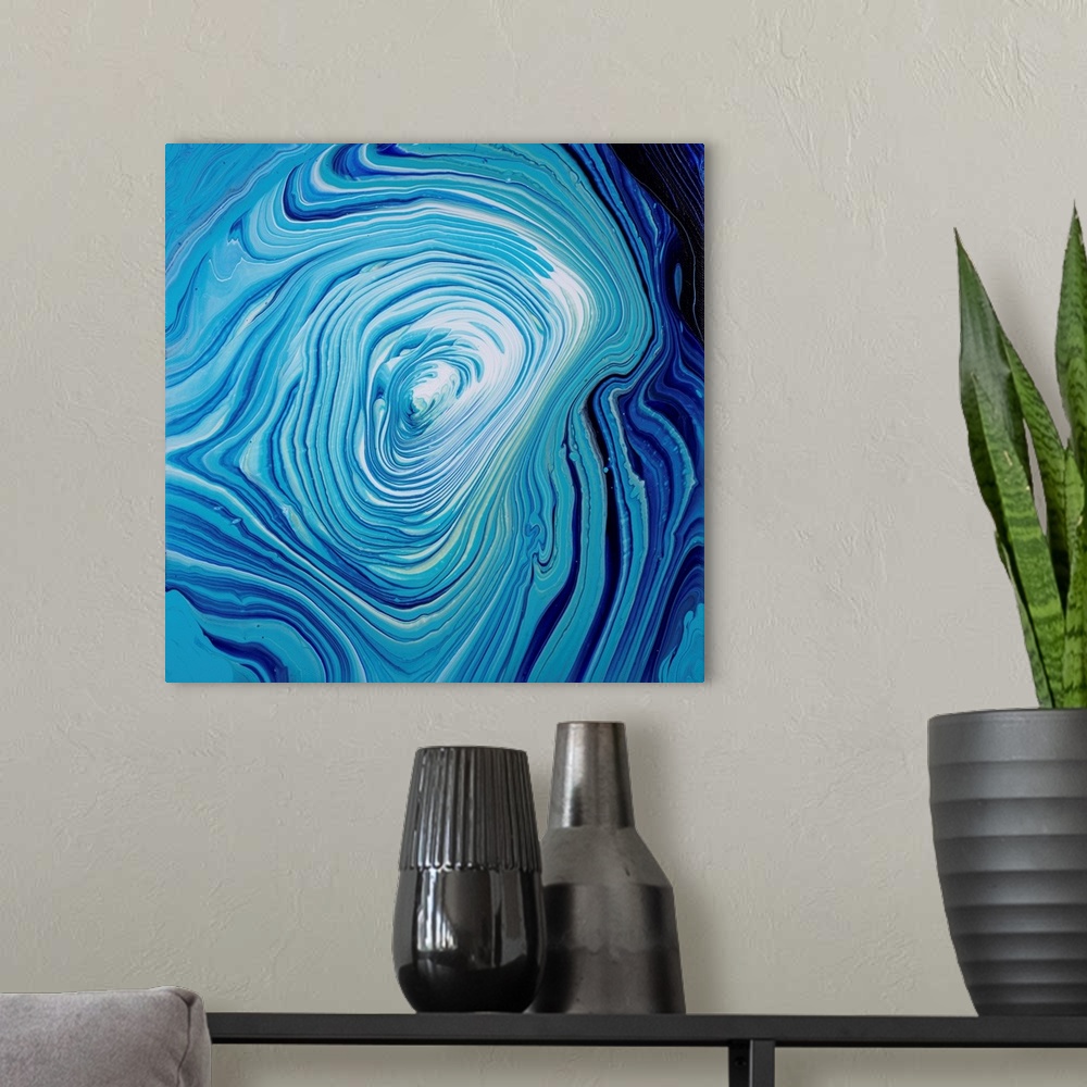 A modern room featuring Blue Swirl Abstract 29