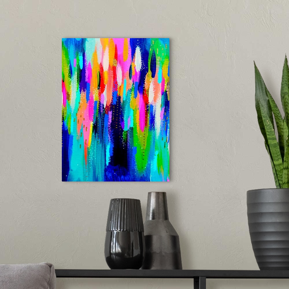 A modern room featuring Bright Brush Strokes Blue Multicolor