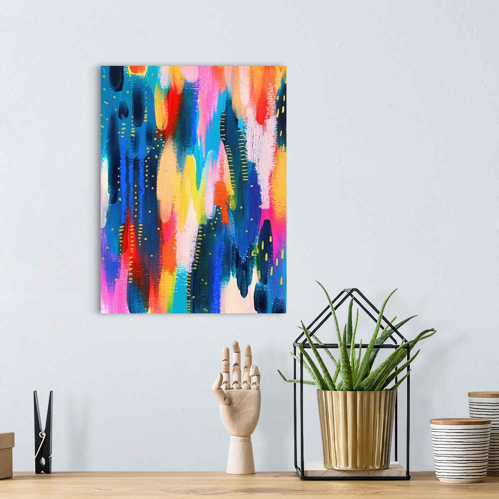 A bohemian room featuring Bright Brush Strokes Dark Blue And Pink