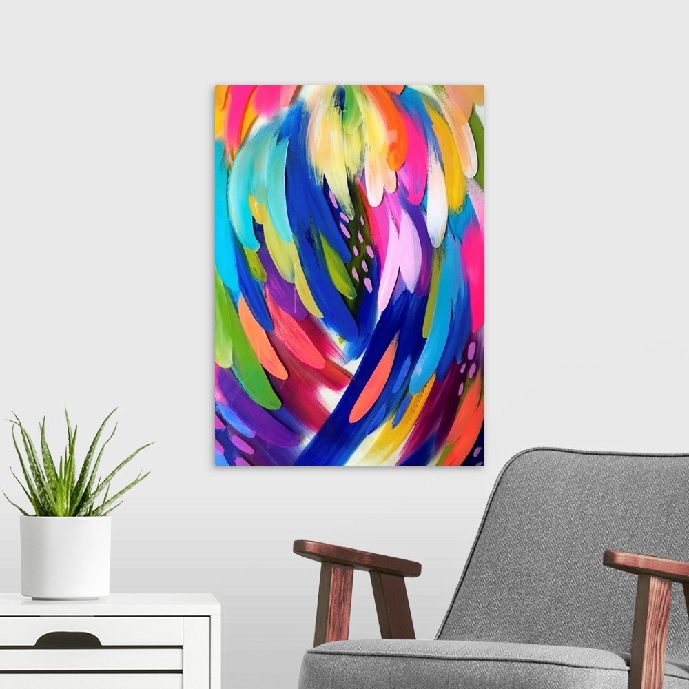 A modern room featuring Bright Brush Strokes Multicolor