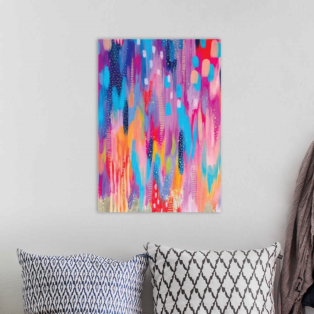 A bohemian room featuring Bright Brush Strokes Pink And Purple
