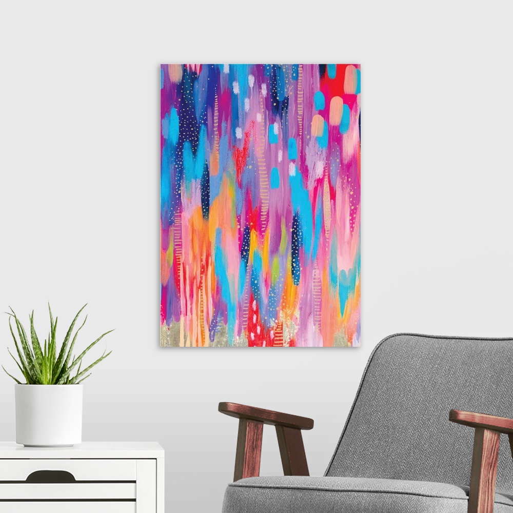 A modern room featuring Bright Brush Strokes Pink And Purple