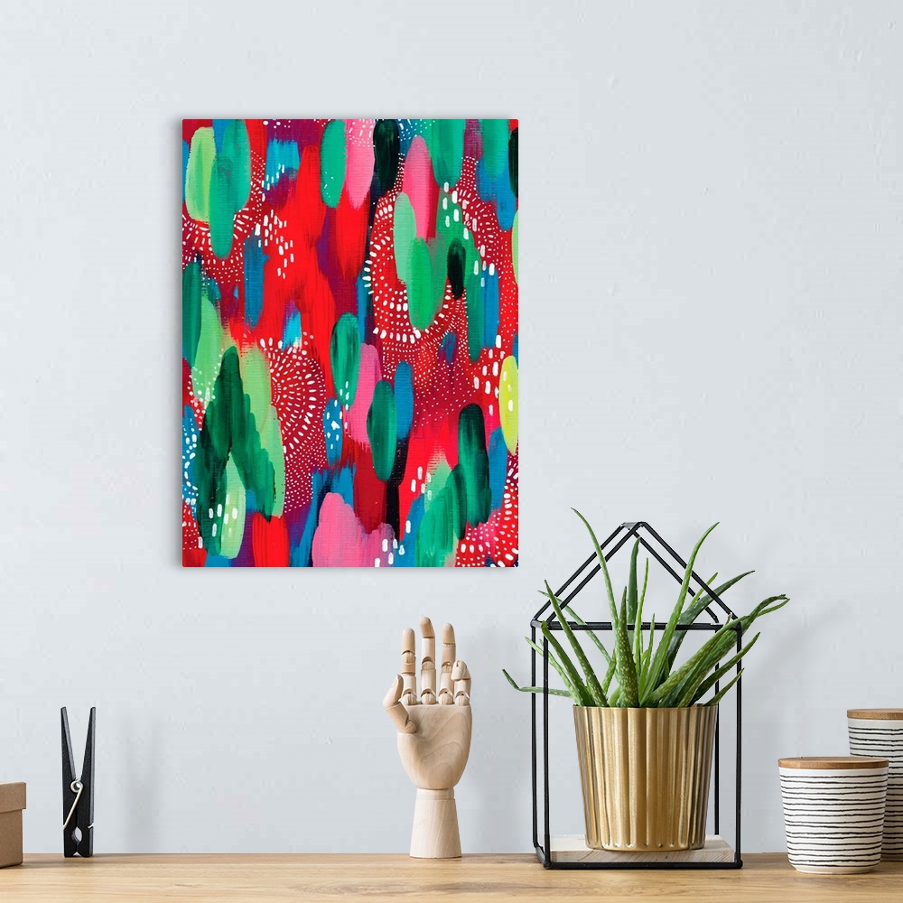 A bohemian room featuring Bright Brush Strokes Red And Green