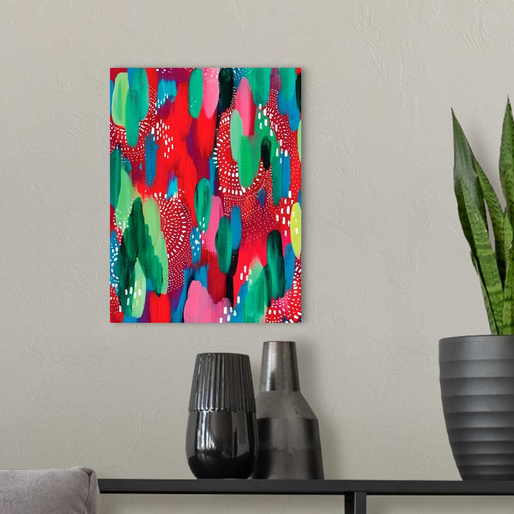 A modern room featuring Bright Brush Strokes Red And Green