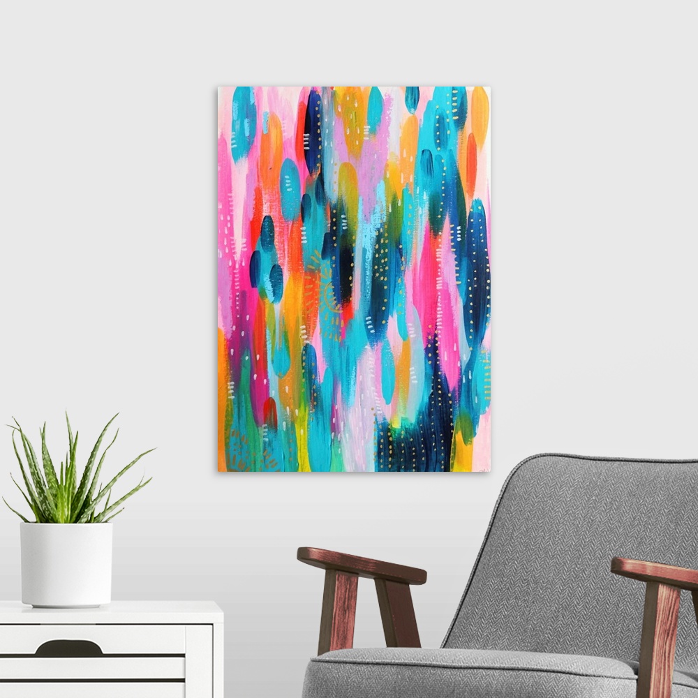 A modern room featuring Bright Brush Strokes Teal And Pink