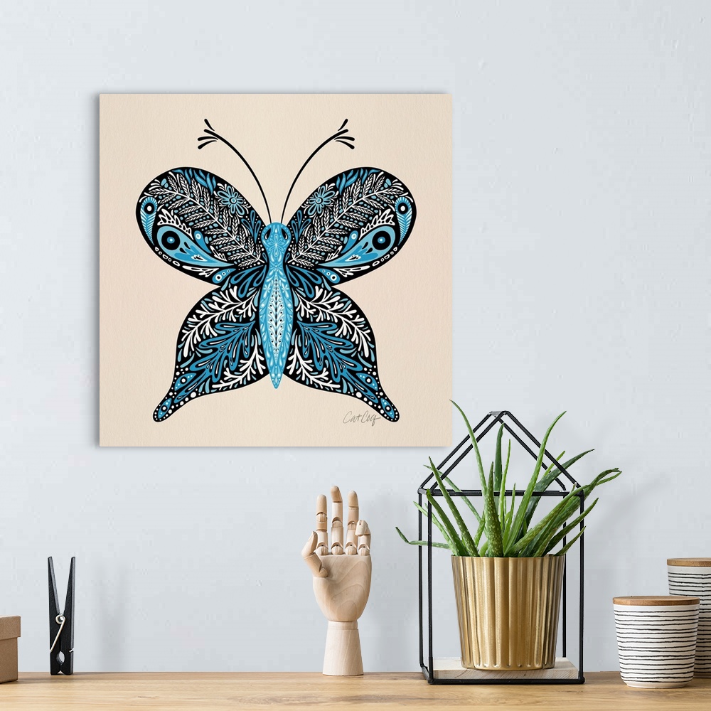 A bohemian room featuring Butterfly Intricacies - Blue