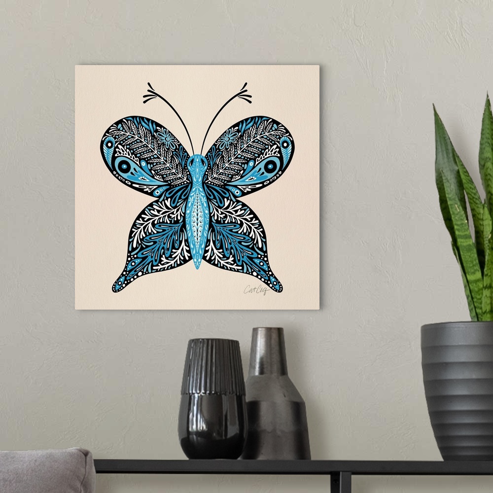 A modern room featuring Butterfly Intricacies - Blue