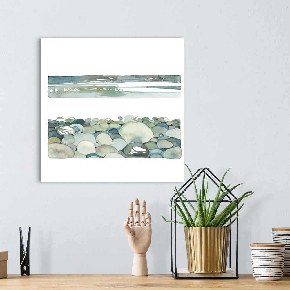 A bohemian room featuring Hand Painted watercolor of the coastline view from Crammond Beach