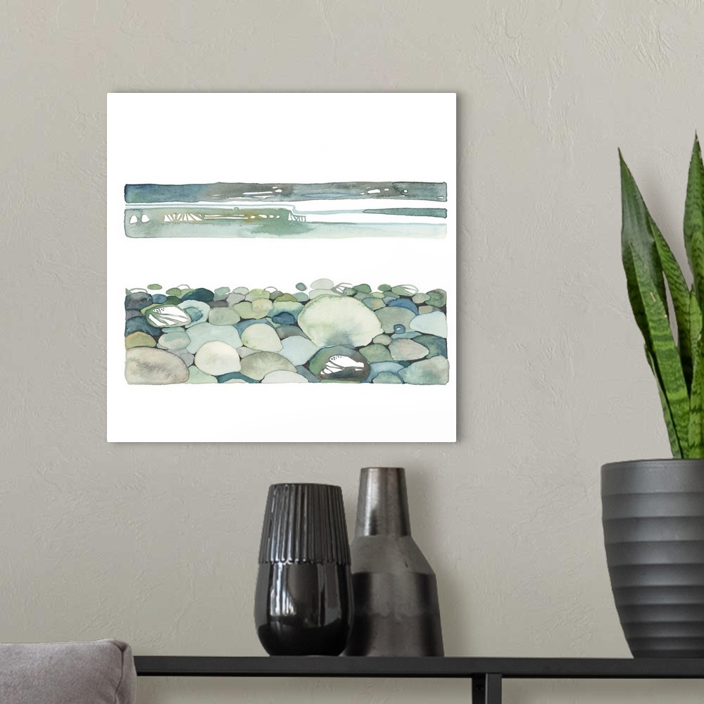 A modern room featuring Hand Painted watercolor of the coastline view from Crammond Beach