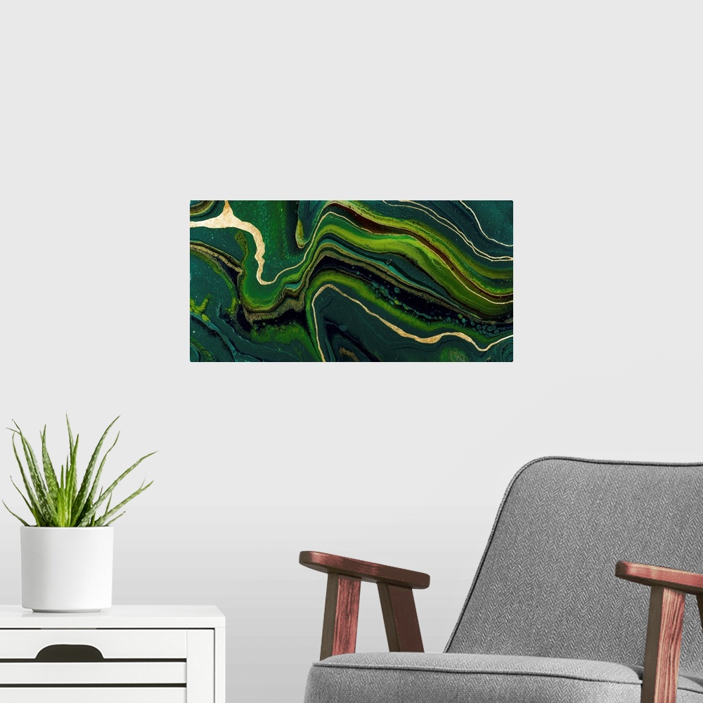A modern room featuring Emerald Green Abstract 6