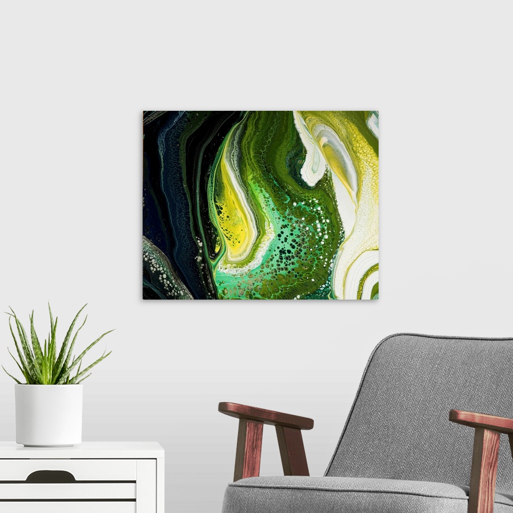 A modern room featuring Forest Green Abstract 46