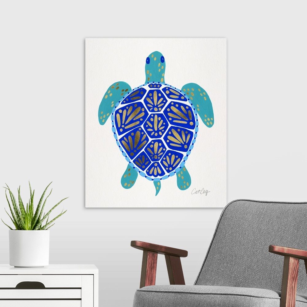 A modern room featuring Gold Blue Sea Turtle