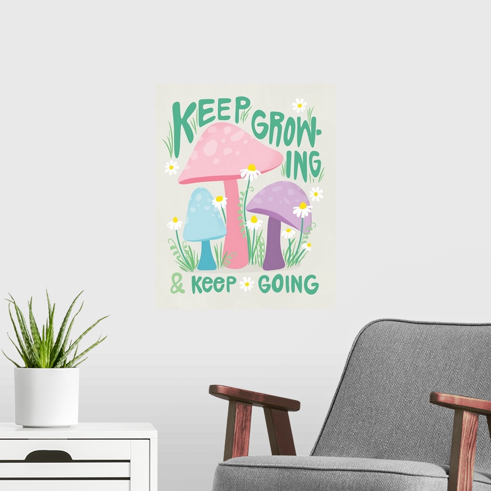A modern room featuring Good Vibes - Keep Growing