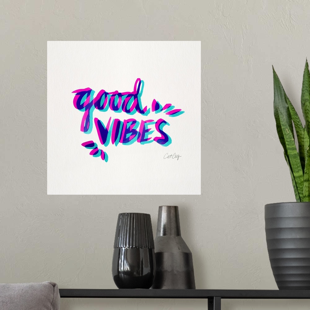 A modern room featuring Good Vibes Magenta