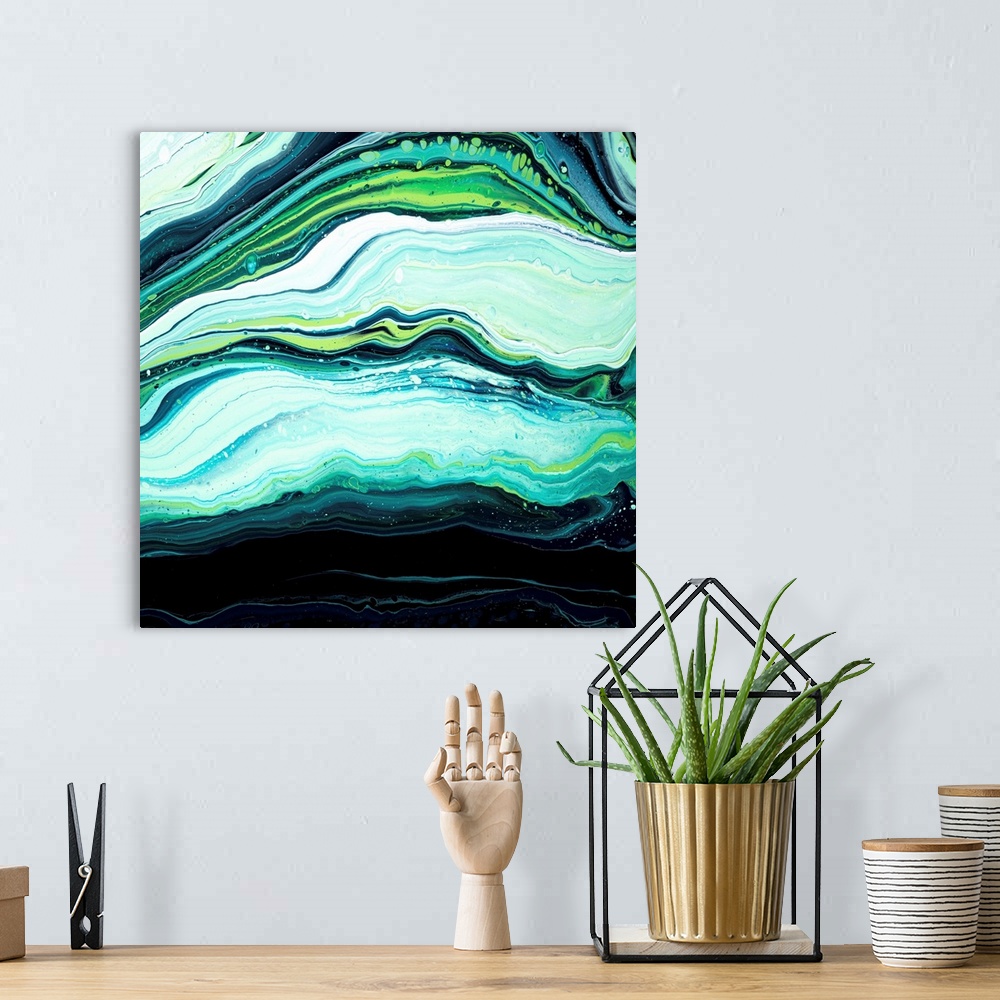 A bohemian room featuring Green And Aqua Abstract 39