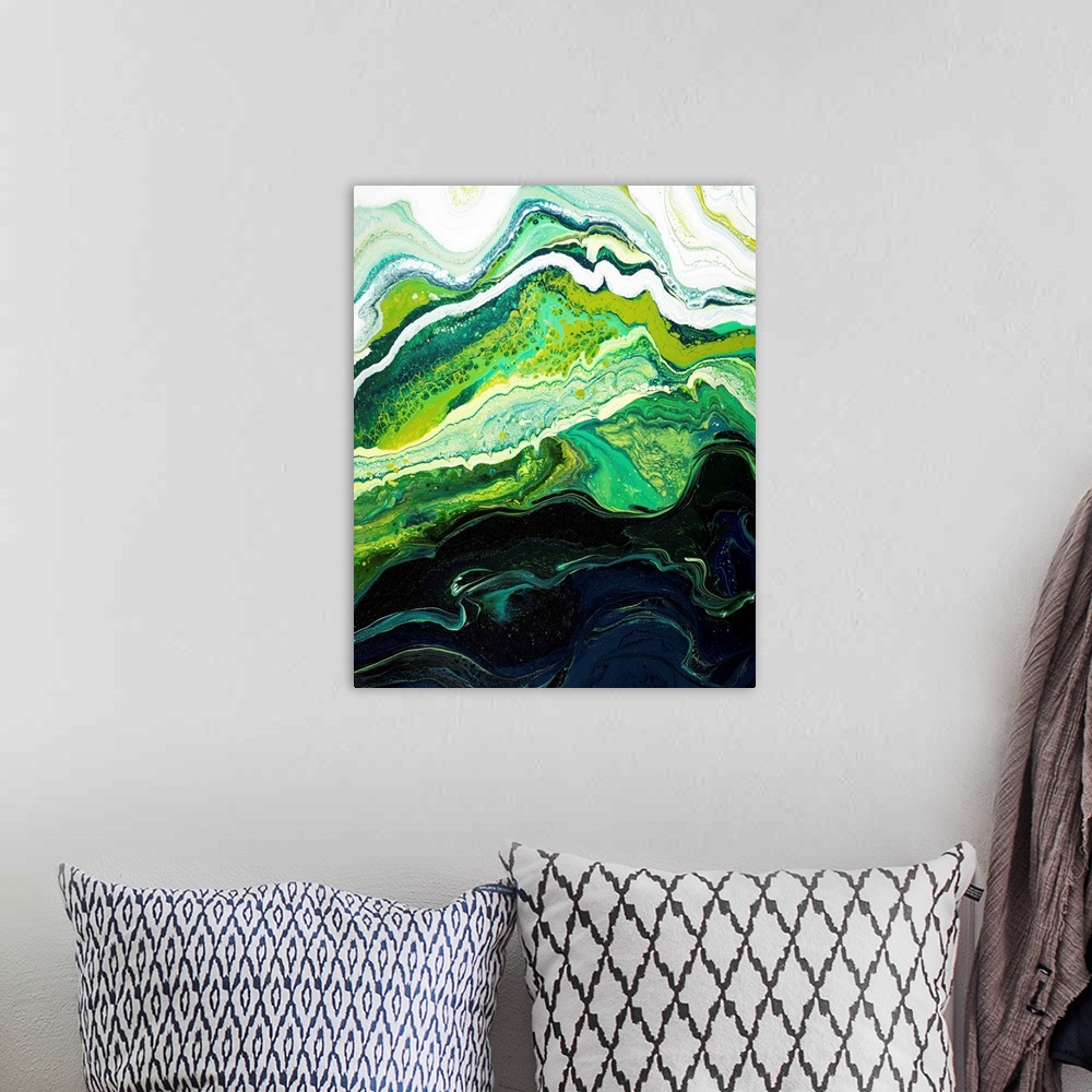 A bohemian room featuring Green And Black Abstract 45