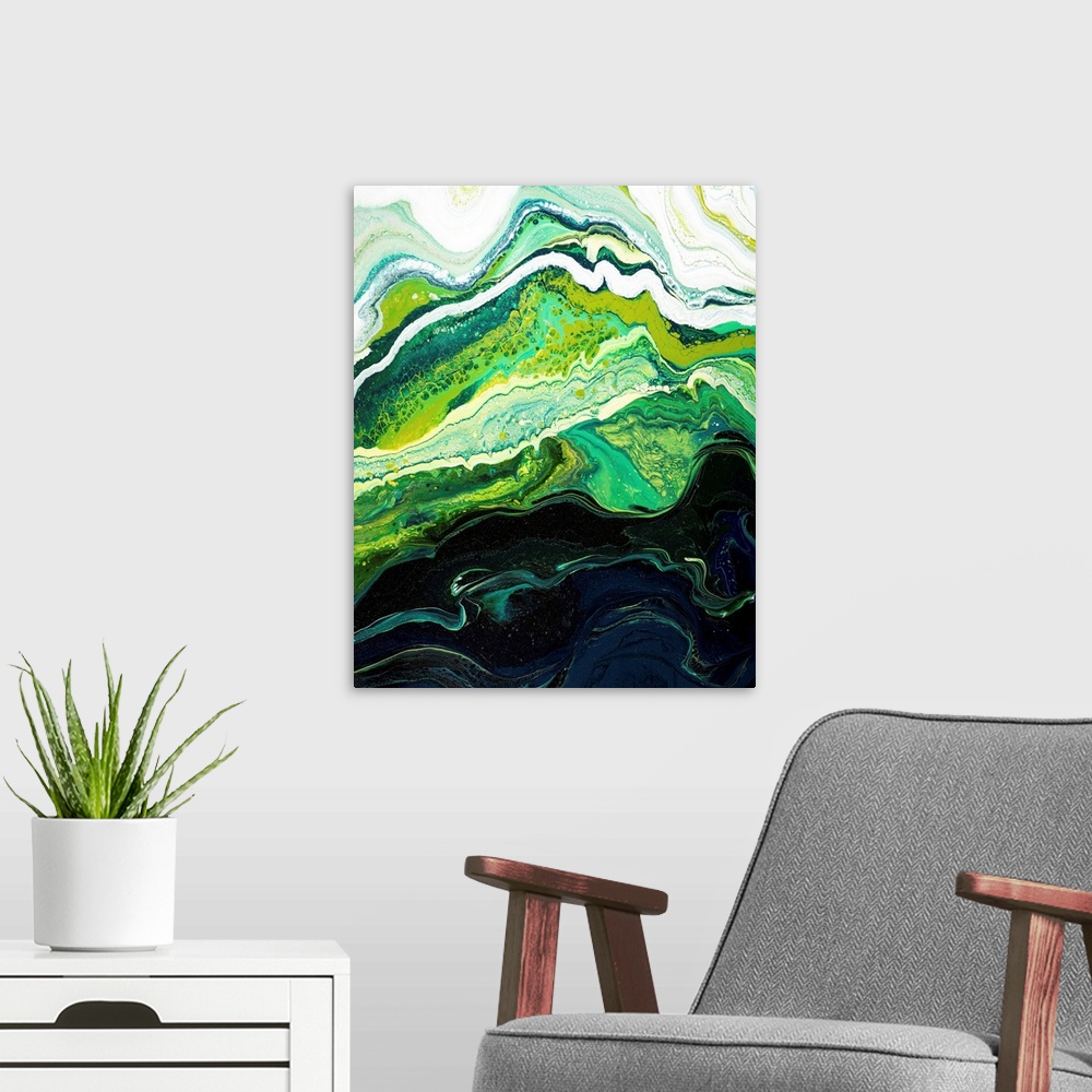 A modern room featuring Green And Black Abstract 45