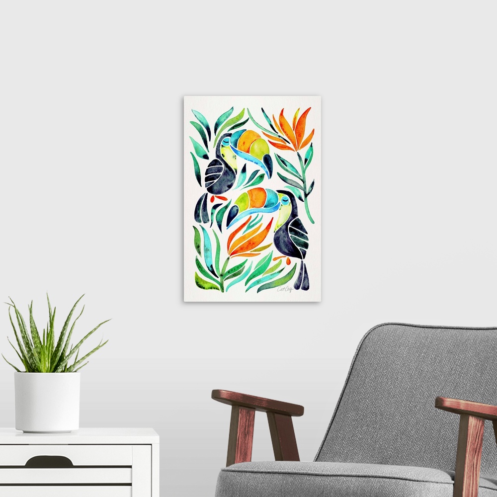 A modern room featuring Green Toucans