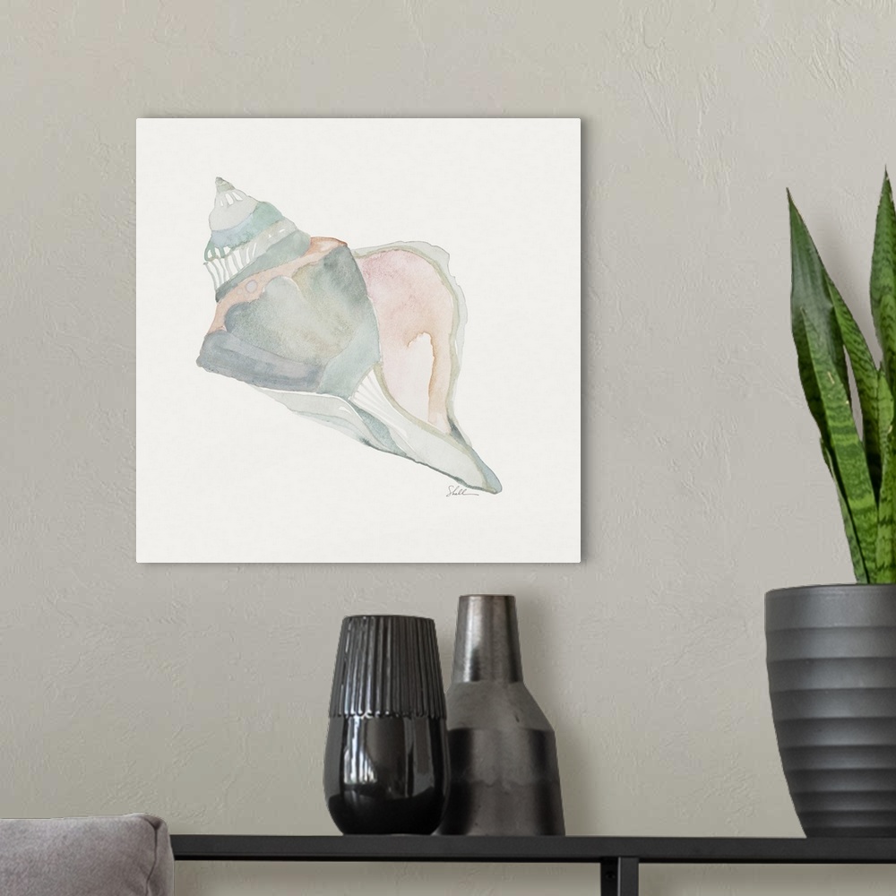 A modern room featuring Hand Painted watercolor seashell with modern abstract details