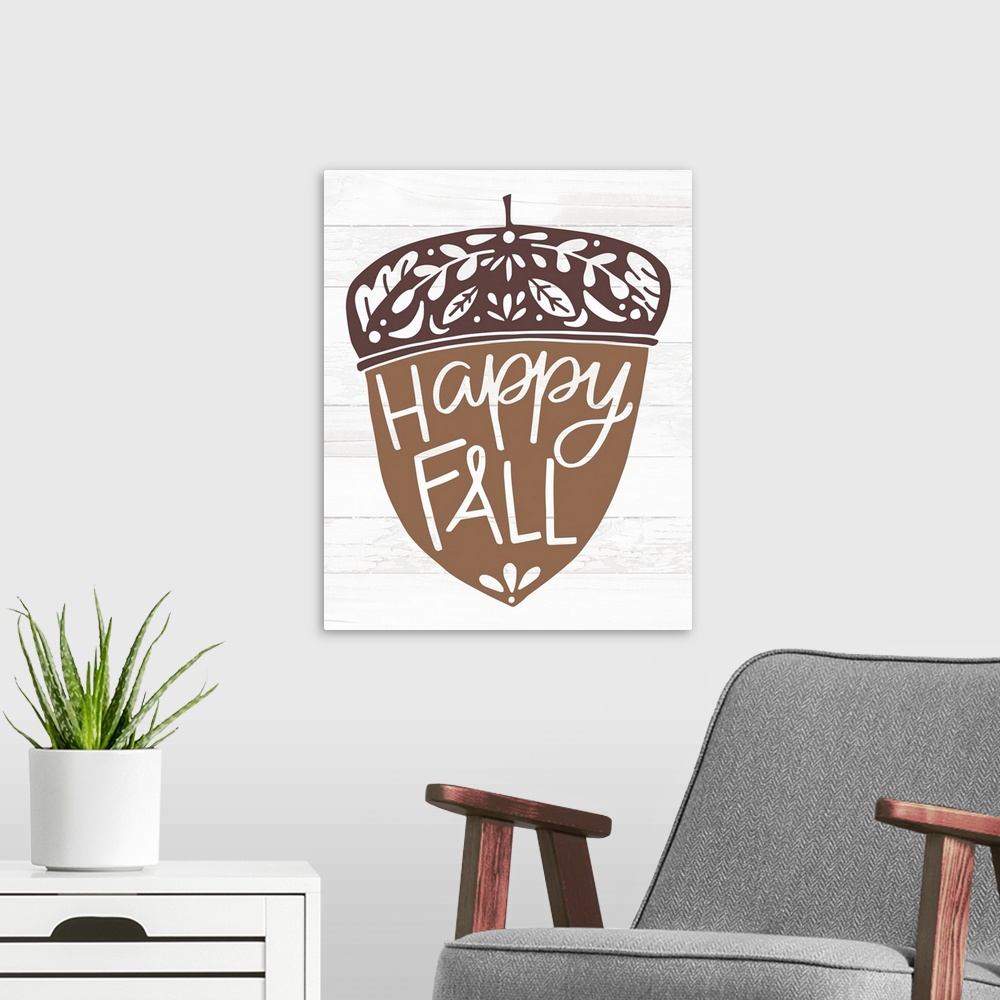 A modern room featuring Happy Fall Acorn