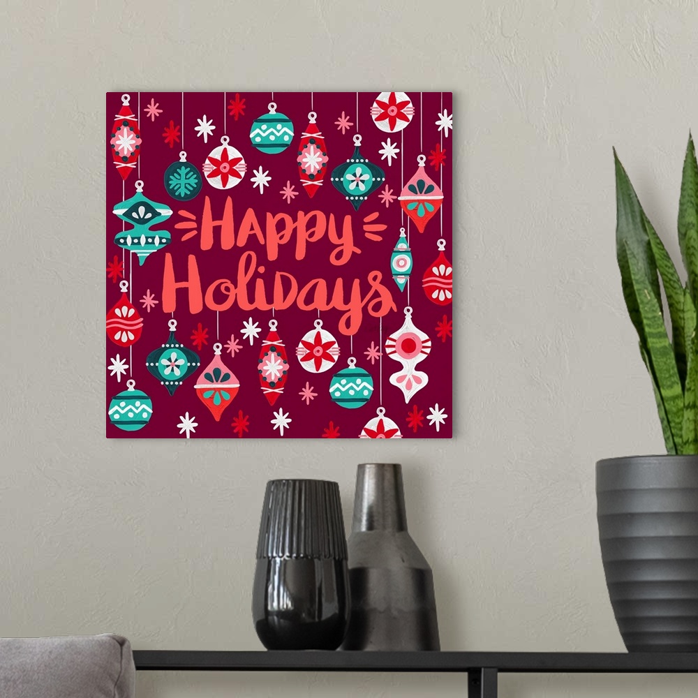 A modern room featuring Happy Holidays Maroon