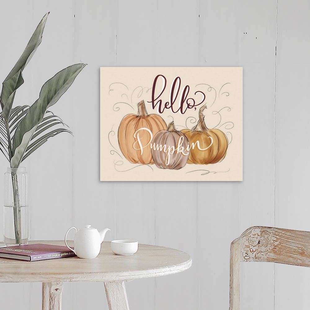 A farmhouse room featuring Hello Pumpkin Card
