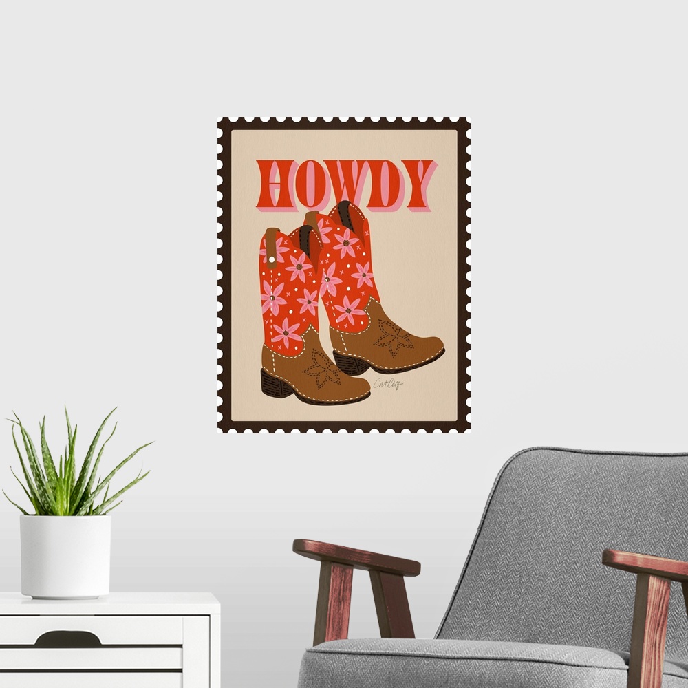 A modern room featuring Howdy Cowgirl