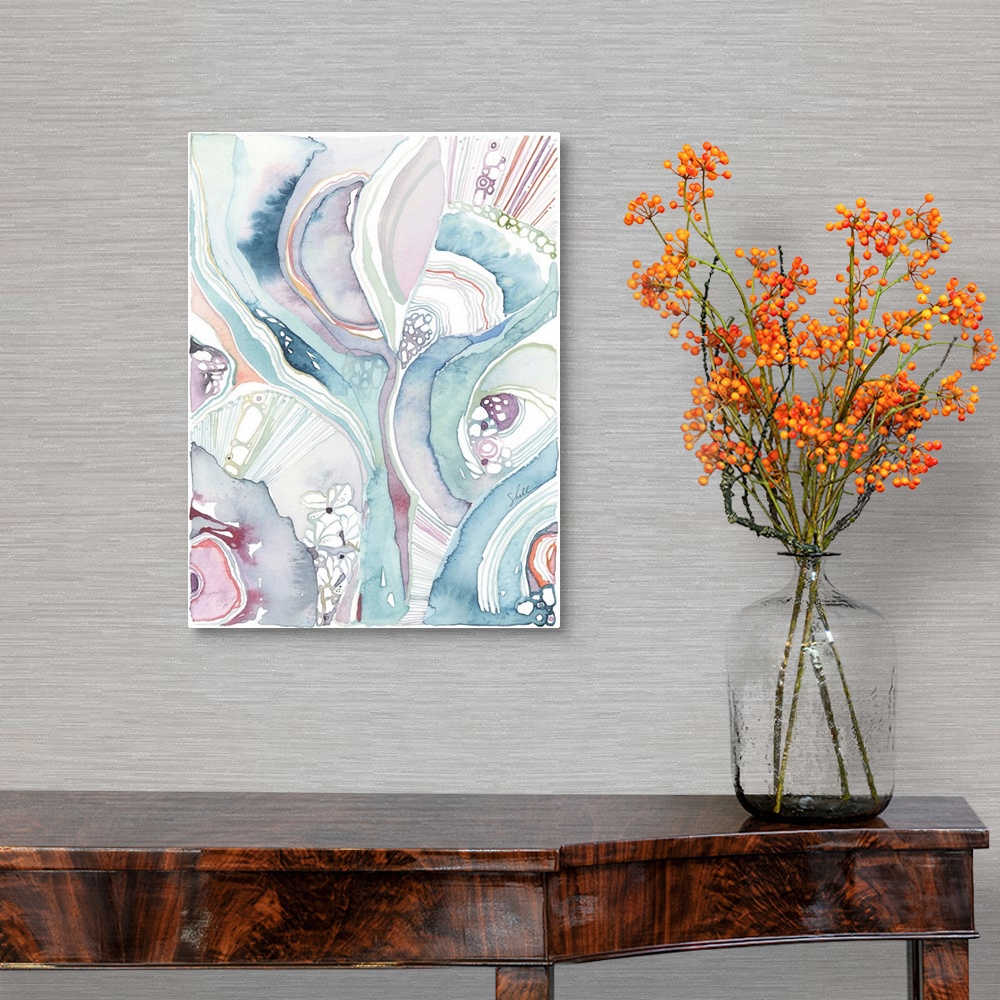 A traditional room featuring Abstract organic modern watercolor painting