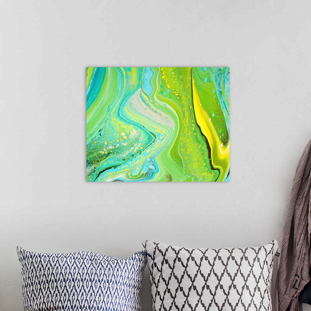 A bohemian room featuring Lime And Blue Abstract 41