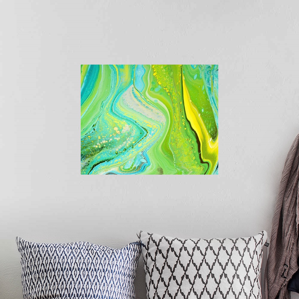 A bohemian room featuring Lime And Blue Abstract 41