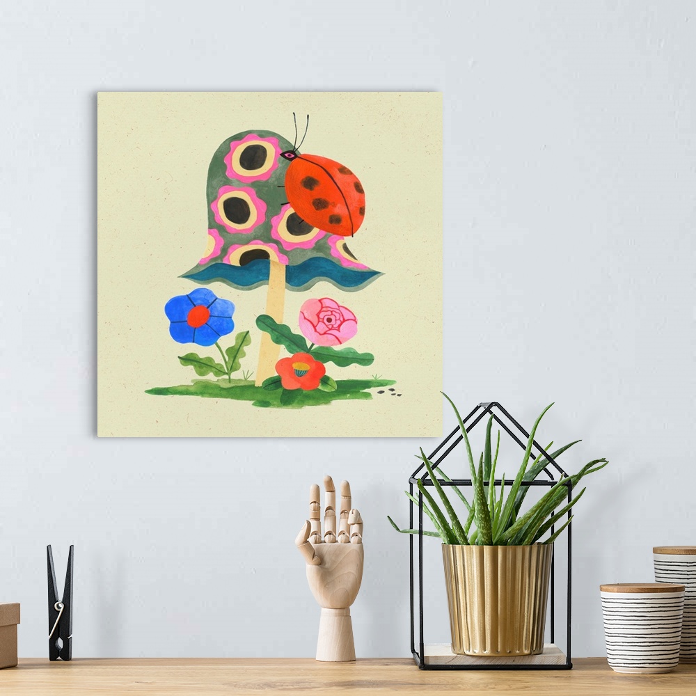 A bohemian room featuring Mushroom Ladybug