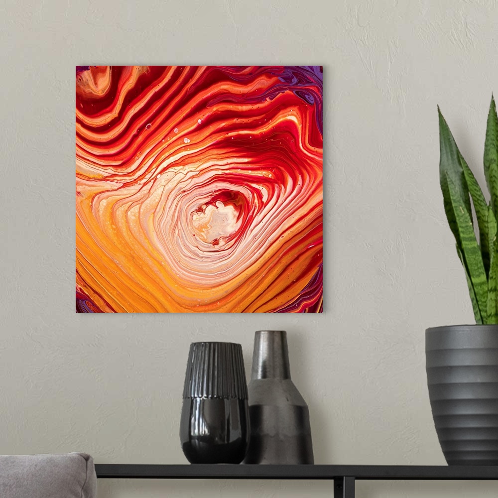A modern room featuring Orange And Red Abstract 18