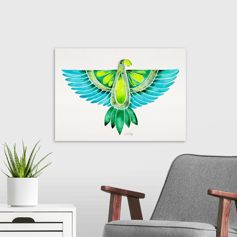 A modern room featuring Parrot
