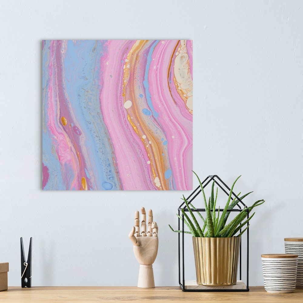A bohemian room featuring Pink And Blue Abstract 43