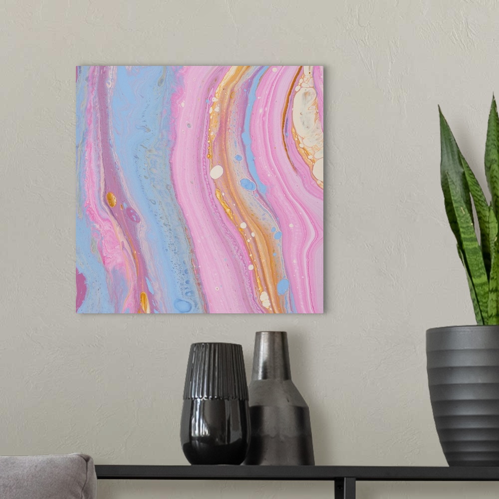 A modern room featuring Pink And Blue Abstract 43