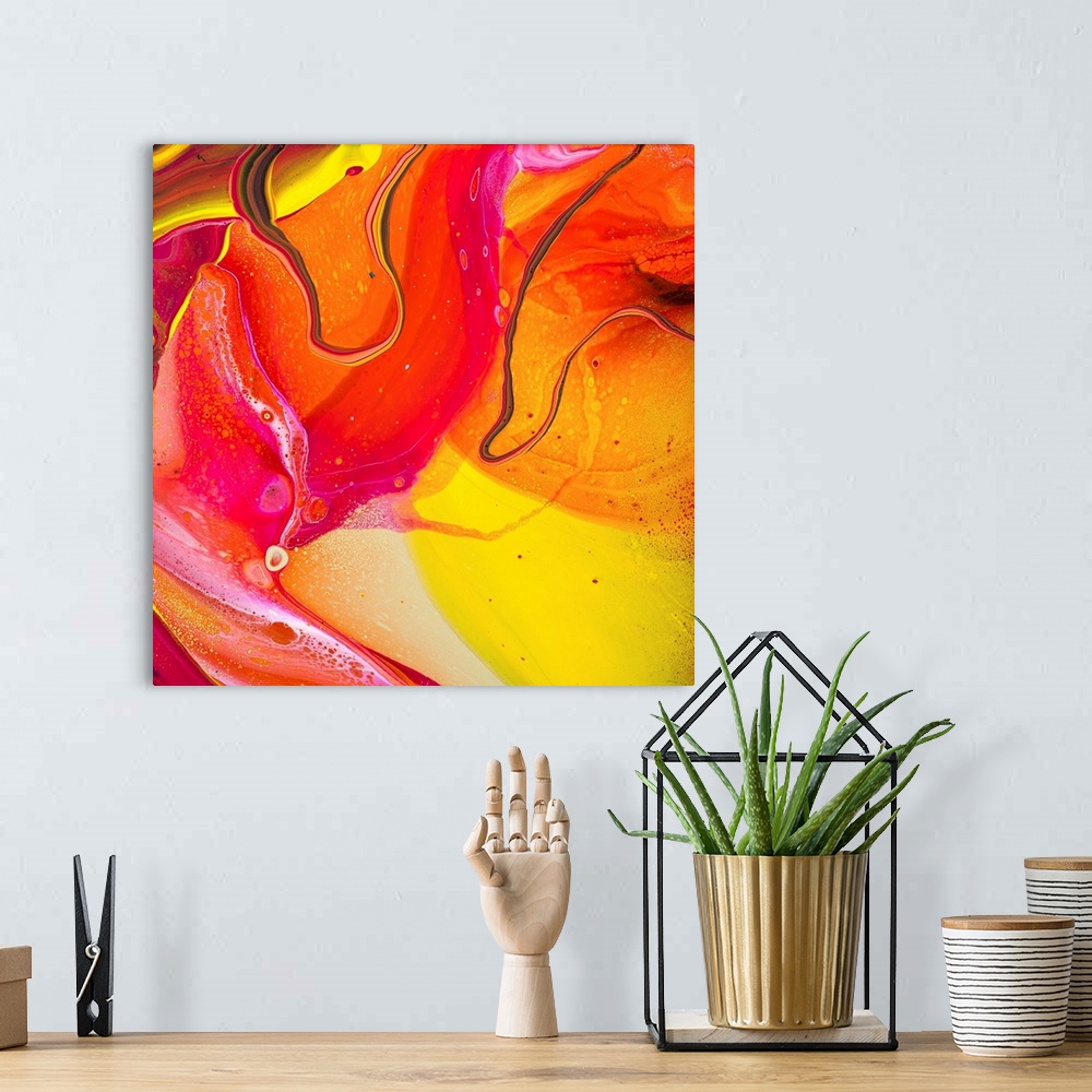 A bohemian room featuring Pink And Orange Abstract 33