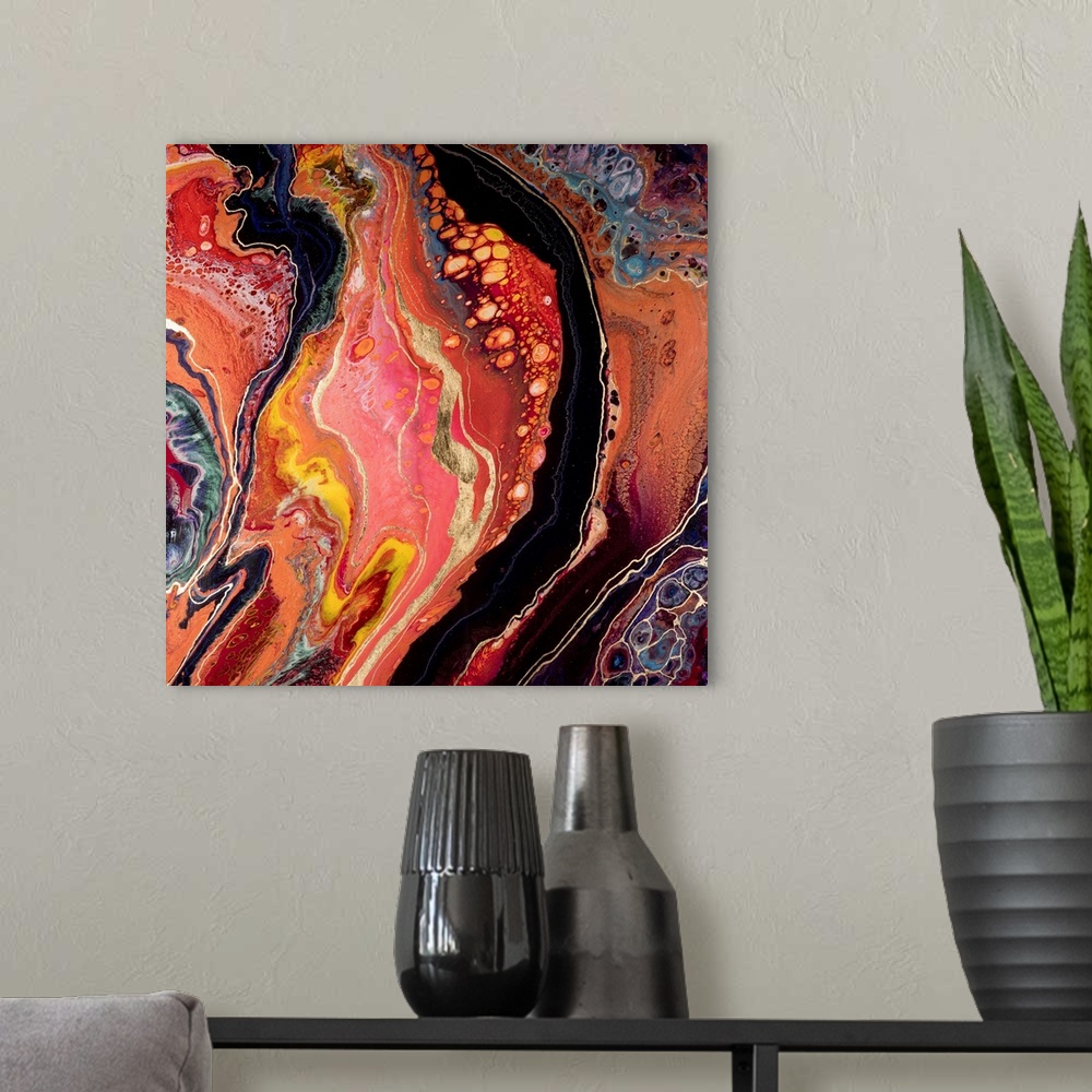 A modern room featuring Pink And Orange Abstract 47