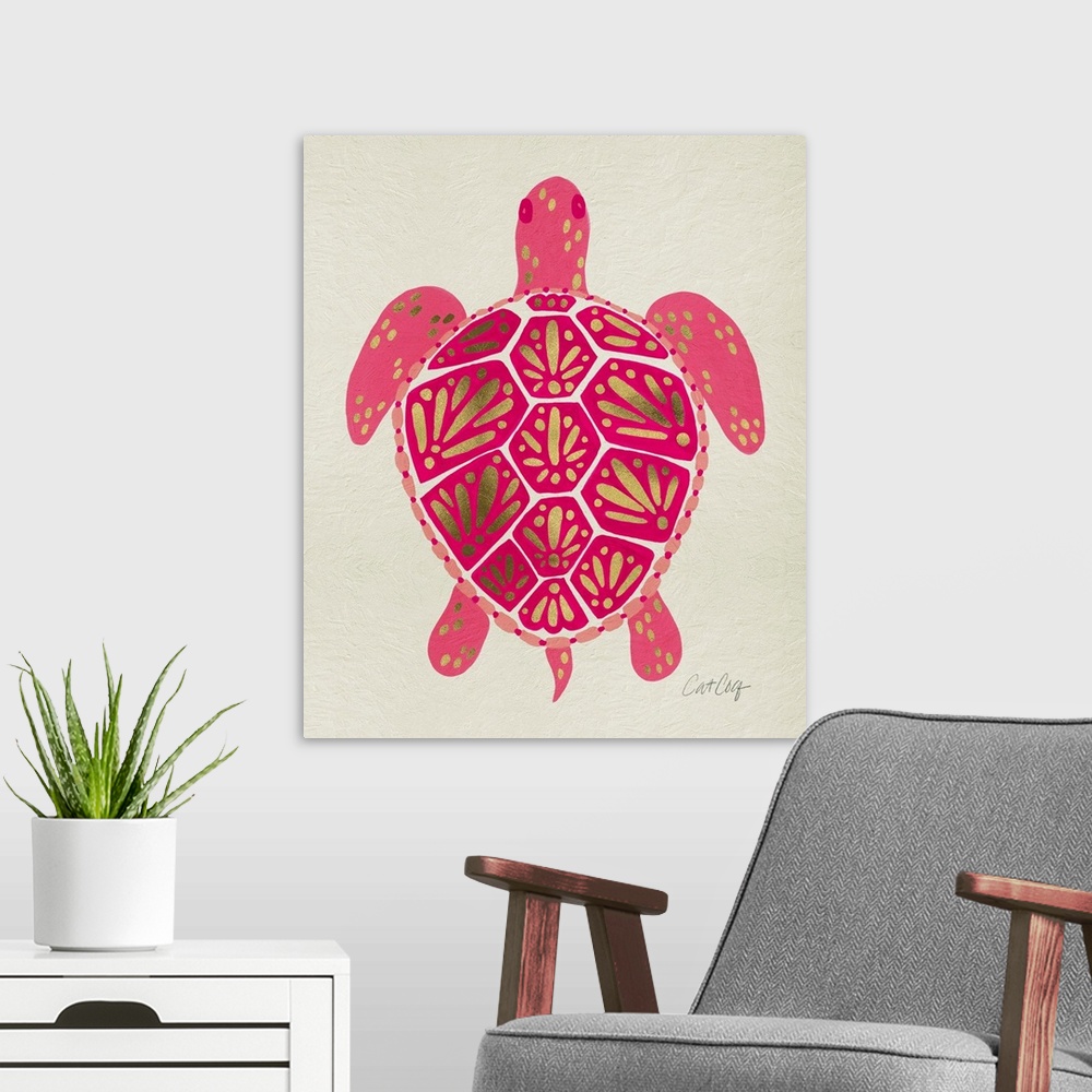 A modern room featuring Pink Cream Sea Turtle