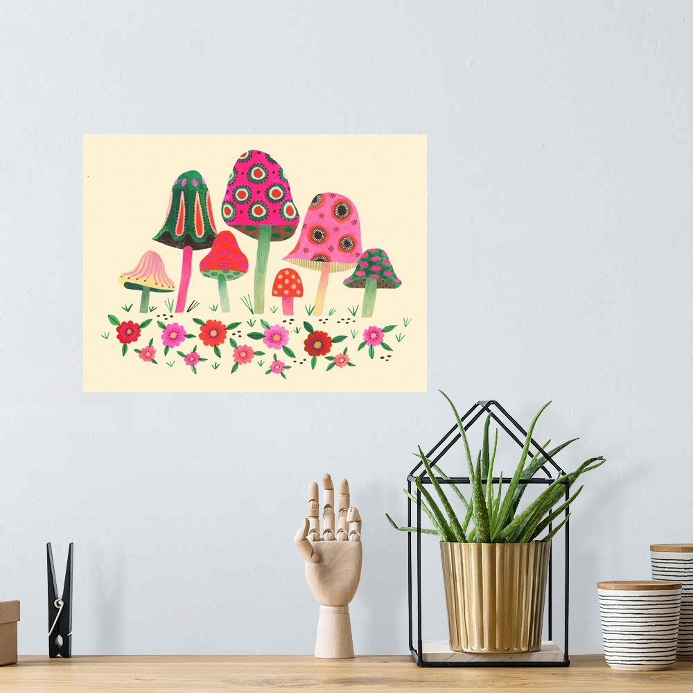 A bohemian room featuring Pink Mushrooms